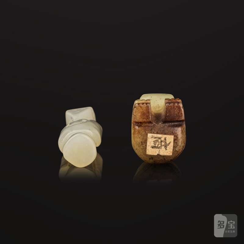 仿漢白玉人像及青玉熊 | DEUX GROUPES EN JADE BLANC ET CELADON SCULPTÉ - 图5